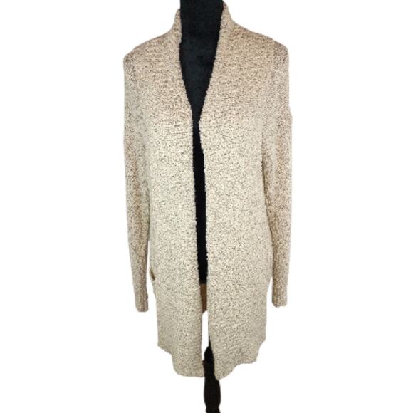 VERY J Women's Warm Winter Open Cardigan Sweater XL Beige Brown Ribbed Cozy - Picture 2 of 5